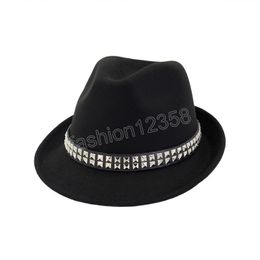 Short Brim Fedora Hats for Women Men Solid Rivet Belt Classic Formal Dress Tan Khaki Party Jazz Cap Sombreros De Mujer