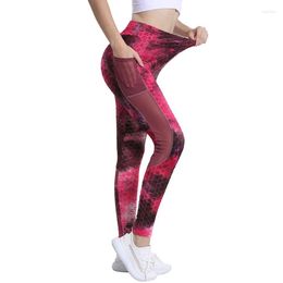 Women's Leggings Mesh Pocket Yoga Pants Tie-Dyed High Waist Tight Sexy Fitness Sports Women Push Up