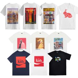 2023 Designer Kith Men's T-shirts the New Yorker Skyline Newsstand Rabbit Paper Cutting Printed Round Neck Cotton Loose Casual T-shirt G345