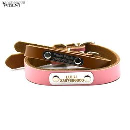 Pet Dog Cat ID Collar Free Engraving Cow Leather Genuine Leather DIY Collar Tag Customised Name Number Puppy Personalised Collar L230620