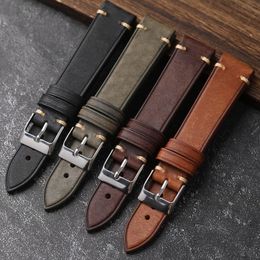 Watch Bands Handmade Genuine Leather Watchban 18 19 20 21 22MM Soft UltraThin Men Vintage Brushed High Grade Bracelet 230727