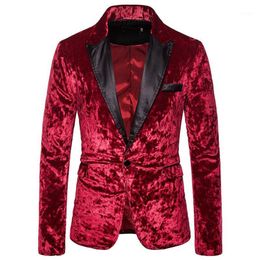 Red Velvet One Button Dress Blazer Men 2019 Brand New Nightclub Prom Men Suit Jacket Party Wedding Stage Singers Costume Homme1261G