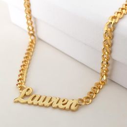 Pendant Necklaces Personalised Customised 5mm Cuban Chain Nameplate Gold Stainless Steel for Men Custom Name Necklace Jewellery 230727