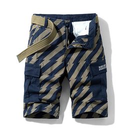 Pure Cotton Summer Mens Cargo Shorts Boys Casual Pocket Streetwear Male Long Bermuda Graphic Striped Z155