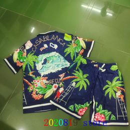 Mens Tracksuits Surf Club Casablanca Shirt Shortpant Set Aeroplane Coconut Tree Print Men Women Hawaii Beach Tennis Holiday Short Suit 230727