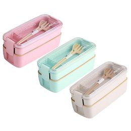 750ml Healthy Material Wheat Straw Bento Boxes 2 Layer Lunch Box Microwave Dinnerware Food Storage Container Lunch box T200710168g