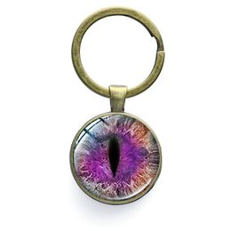 Keychains Lanyards Bright Colour Dragon Eyes Glass Cabochon Charm Key Chain Vintage Evil Eye Car Keychain Zinc Alloy Ring Holder Men Dhtuh