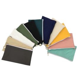 wholesale Simplicity Blank Canvas Zipper Pencil Cases Bags Pen Pouches Cotton Cosmetic Makeup Mobile Phone Clutch Bag