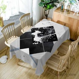 Table Cloth Geometric Stripes Tablecloth Black and Gray Stitching Pattern Rectangular Waterproof Kitchen Wedding Decor De Table R230727