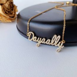 Pendant Necklaces Custom Name Necklace Personalized Diamond Iced Out Stainless Steel Gold Crystal Nameplate Bling For Women Gift 230727