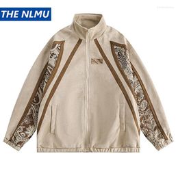 Big Sale Men's Jackets Vintage Suede Men Cashew Graphic Patchwork Jacket And Coat 2023 Harajuku Varsity College Retro Outwear Streetwear