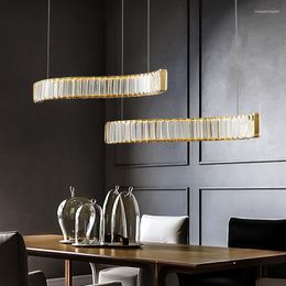 Pendant Lamps Postmodern Light Luxury Restaurant Bar Chandelier Simple Geometric Line Crystal