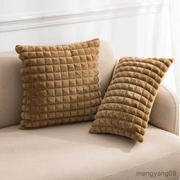 Cushion/Decorative 2023 New Solid Big Plaids Plush Cushion Cover Fashion Corn Stripes s Case Sofa Chair Modern Simple Decor s No Core R230727