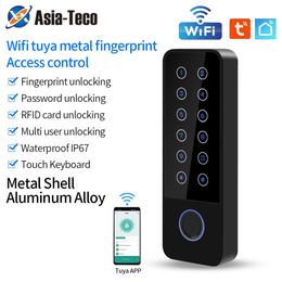 Plugs Outdoor Waterproof Zinc Alloy Tuya Smart App Wifi Fingerprint Access Control Keypad Door Opener with Magnetic Detection Alarm