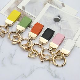 Colourful PU Leather Keychain Simple Metal Keyring for Women Men Bag Pendant Fashion Car Key Holders Accessories Business Gifts