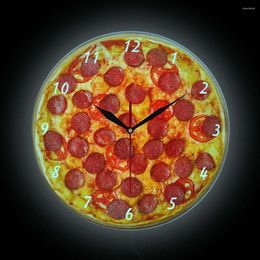 Wall Clocks Italian Pepperoni Pizza LED Nightlight Clock Dining Room Decor Pizzeria Pasta Design Neon Light Sign Watch Chef Gift