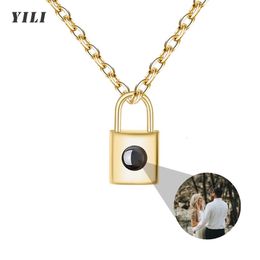 Pendant Necklaces Personalised Love Lock Shape Necklace Custom Po Projection Silver Gift for Girlfriend Women Memory 230727