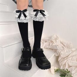 Women Socks Japanese Heavy Industry Multi-layer Lace Bow Knot Lolita Girls' Medium Tube Stockings Soft Girls Pile