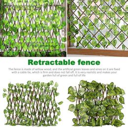 Decorative Flowers Adjustable Retractable Fence With Artificial Leaf Expanding Wooden Landscape Hedge For Outdoor Balcony Decor Privacy