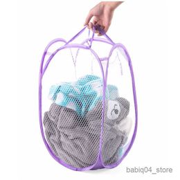 Storage Baskets Mesh pop-up dirty laundry basket with durable handle foldable laundry basket clothing storage basket laundry basket R230726