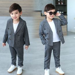 Suits Spring Autumn British Style Children's Suit Set Boys Handsome Wedding Party Dresses Costume Kids Double Breasted Blazer Pants 230726