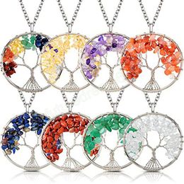 Pendant Necklaces Colourful Life Tree Necklace Natural Gravel Stone Crystal Fashion Jewellery Accessories