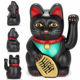 New 1Pcs 17 85m Big Black Classic Lucky Wealth Electric Wink Cat Waving Cat Beckoning Maneki Feng Shui Crafts Home Decor Gifts317d