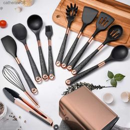 2023 New Silicone Utensils Set Kitchen Accessories Modern Cooking Tools Sunset Gold Plated Non-stick Kitchenware Resistant Heat L230621