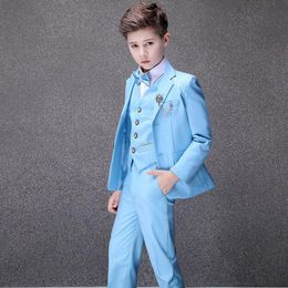 Suits Boys Blue Wedding Suit Kids Party Pograph Teenager Birthday Tuxedo Dress Children Costume Graduation Stage Show 230726