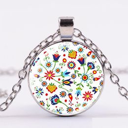 Pendant Necklaces Charm Bohemian Flower Printed Necklace Polish Folk Art Patterns Handmade Crystal Long Chain Women Party Drop Deliver Dhgyp