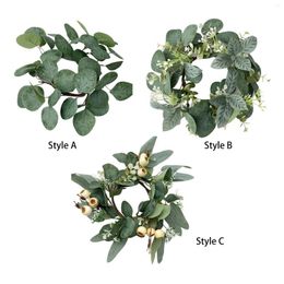 Decorative Flowers Artificial Eucalyptus Leaves Candles Wreaths Table Centerpiece Greenery Candle Wreath For Wedding Party Cafe Living Room