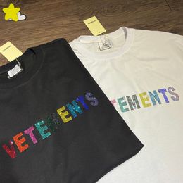 Men's T-Shirts Oversized Vetements T-shirt Men Women Classic Colored Flash Drilling Black White Casual Couple Summer Simple VTM Top Tee 230726