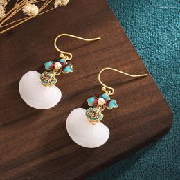 Dangle Earrings China Style Cheongsam Hanfu Ancient Method Gold-Plated Enamel Painted Imitation Hetian Jade Vintage For Women