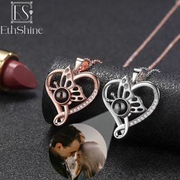 Pendant Necklaces EthShine Personalized Po Projection Necklace 925 Sterling Silver Heart Butterfly for Women Jewelry Gifts 230727