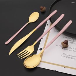 Dinnerware Sets 4Pcs Pink Gold 304 Stainless Steel Cutlery Set Silverware Flatware Dinner Knife Fork Spoon Dishwasher Safe