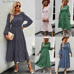 Basic Casual Dresses Temperament Long Skirt Spring and Autumn Seasonal Leisure Holiday Print Large Swing Skirt T230727