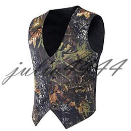 Camo Print Groom Vests Hunter Wedding Vests Camouflage Slim Fit Mens Vests V Neck Custom Made2590