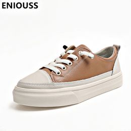 Dress Shoes ENIOUSS Fashion Quality Genuine Leather Women Casual Shoes Spring Autumn Lace-up Ankle Female Flat Work Shoes 230726