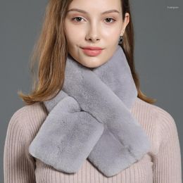 Scarves Korean Solid Color Faux Fur Cross Plush Scarf Women's Winter Thicken Double Sided Collar Neck Protector Warm T27