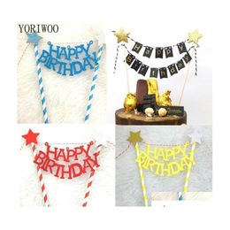 Other Festive Party Supplies Yoriwoo Happy Birthday Cake Topper Flag Banner Cupcake Toppers 1St Decorations Kids Baby Shower Decor287n