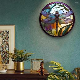 Decorative Flowers Wall Hanging Dragonfly Plate Vintage Wreath Sign Colorful Faux Glass Acrylic Round Front Door
