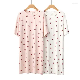 Women's Sleepwear Kuzuwata 2023 Summer Sweet Little Strawberry Modal Short Sleeve Loose Sleep Dresses Comfortable Cool Home Night Wear