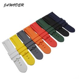 JAWODER Watch band Man 24mm Black White Red Orange Blue Grey Green Yellow Silicone Rubber Diver Watch Strap Without Buckle For Pan296L