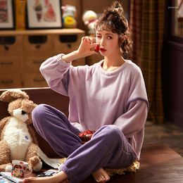 Women's Sleepwear Korean Fashion Winter Flannel For Women Sleep Tops Full Length Pants Pyjamas Suit Warm Female Pijama Pyjama Pour Femme