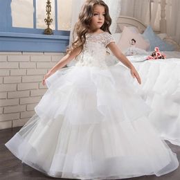 2020 Cheap White ivory Flower Girl Dress Trailer Puffy Wedding party Dress Girl First Communion Eucharist Attended Princess La337e