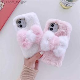 Cell Phone Cases Luxury Bow Pattern Fur Vogue Phone Case for iPhone 14 13 12 11 Pro Max Samsung Galaxy S23 Fluffy Back Cover Shock Z230731