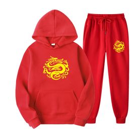 Mens Tracksuits Dragon print Hoodietrousers Twopiece Casual Solid Color Sportswear Fashion Brand Suit Sport 230727