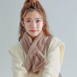 Scarves Solid Color Scarf Women Winter Warm Cute Short Plush Luxury Fake Fur Foulard Cachecol Feminino Inverno