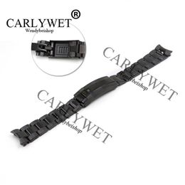 CARLYWET 20mm Black Stainless Steel Solid Curved End Screw Links New Style Glide Lock Clasp Steel Watch Band Bracelet Strap256G