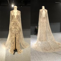 Party Dresses ZuhairMurad Luxurious Custom Made Champagne Mermaid With Big Shawl Heavy Beads Floor Length Prom Dance Women Evening Dress